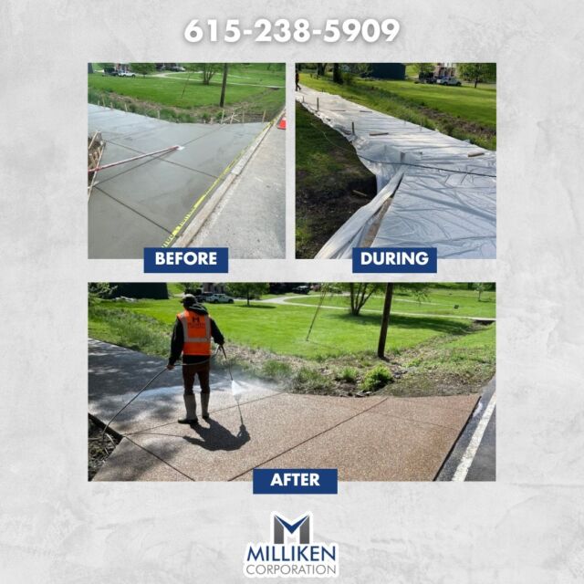 Before, during, and after for this brand new aggregate concrete driveway. What are some of the benefits of aggregate concrete?

✔️ Slip-resistant surface
✔️ High durability
✔️ Higher resistance to wear and tear when compared to other concrete finishes

Ready to invest in a new driveway? Give Milliken a call at 615-238-5909!