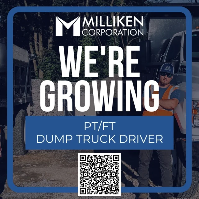 As our company continues to grow, so does our need for great people. We're currently hiring Part-Time and Full-Time Dump Truck Drivers to join our team. If you're looking for a rewarding opportunity with a growing company, we encourage you to apply today.
#themillikencorporation #letsgrow #dumptruckdriver