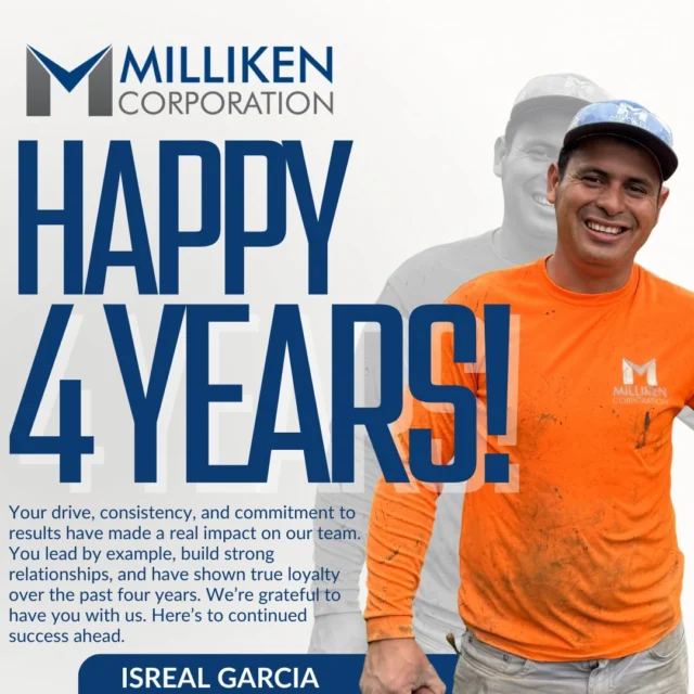 Congratulations to Isreal Garcia on 4 years with Milliken Corporation! 🎉

Over the past four years, Isreal has been a dependable and valued member of our team. His hard work, dedication, and commitment to excellence have helped drive our success and strengthen our company culture. Thank you for everything you do, Isreal. We're proud to have you on the team and look forward to many more years ahead!